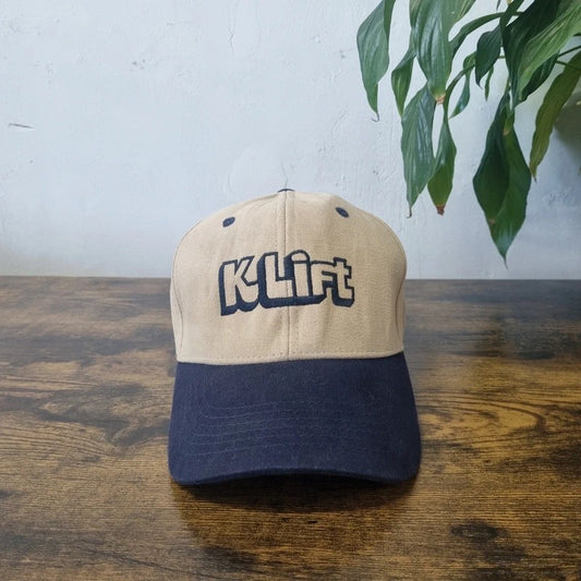 Vintage American Baseball Hat Snapback cap one size adjustable K-Lift fork lift beige navy