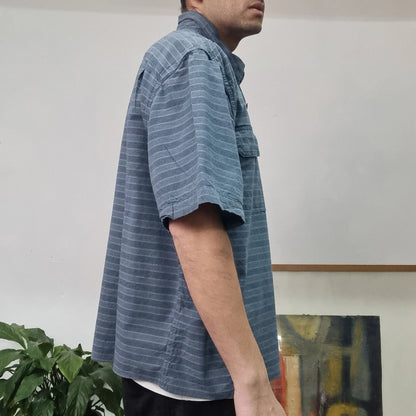 Carhartt Boxy Fit Cropped Shirt Short Sleeve XL Striped Blue Button Up Skater Y2K Surf