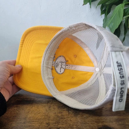 Vintage American baseball Hat Snapback cap one size adjustable yellow beige jesus genesis