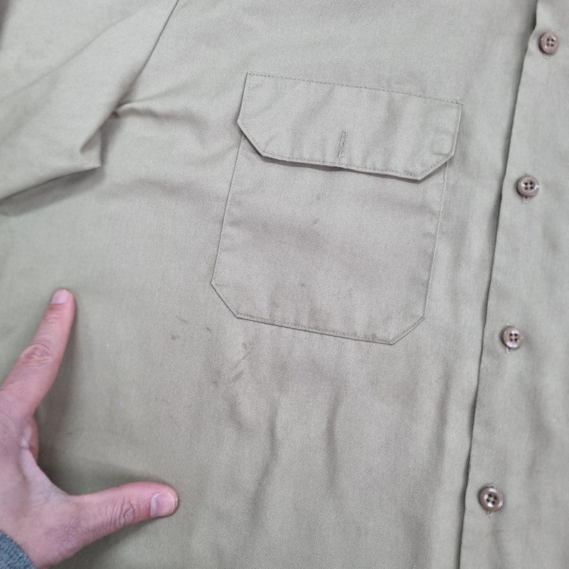 Vintage Dickies Boxy Fit Cropped Shirt Long Sleeve XL plain Beige Button Up Skater Y2K Surf