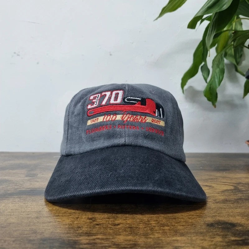 Vintage American Baseball Hat Snapback cap one size adjustable grey black Plumbing wrench