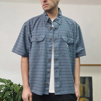 Carhartt Boxy Fit Cropped Shirt Short Sleeve XL Striped Blue Button Up Skater Y2K Surf