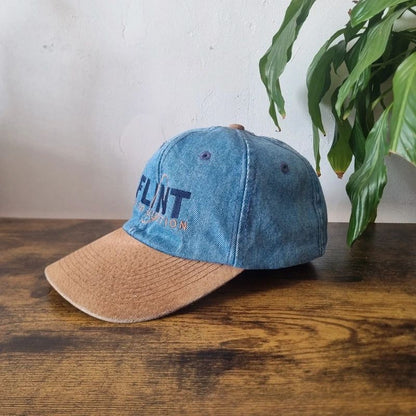 Vintage American denim baseball Hat Snapback cap one size blue brown flint auto auction
