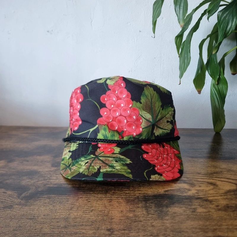 Vintage American Trucker Hat Snapback cap one size adjustable red green black grapes