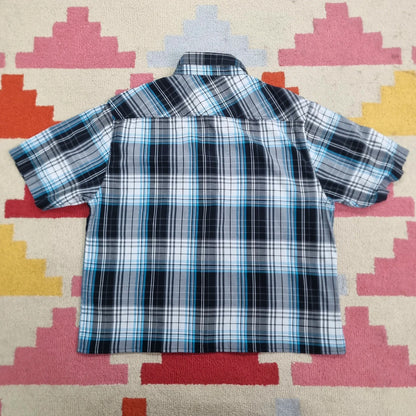 Vintage Dickies Boxy Fit Cropped Shirt Short Sleeve Medium check Blue Button Up Skater Y2K Surf