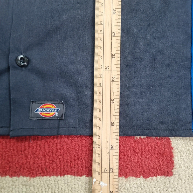 Vintage Dickies Boxy Fit Cropped Shirt Short Sleeve large plain grey Button Up Skater Y2K Surf