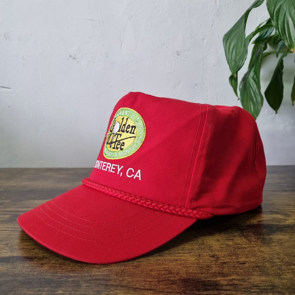 Vintage American Trucker Hat Snapback cap one size red Golden Tee golf monerey
