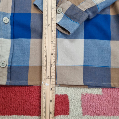 Vintage Columbia Boxy Fit Cropped Shirt Long Sleeve large Check Blue Button Up Skater Y2K Surf