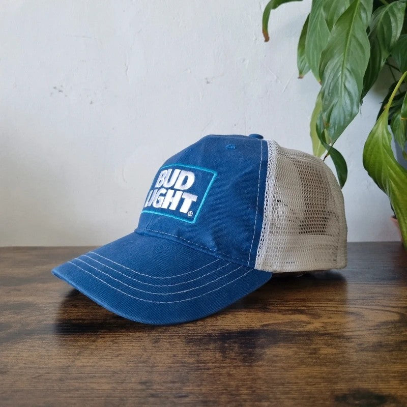 Vintage American Baseball Hat Snapback cap one size adjustable Bud light blue white