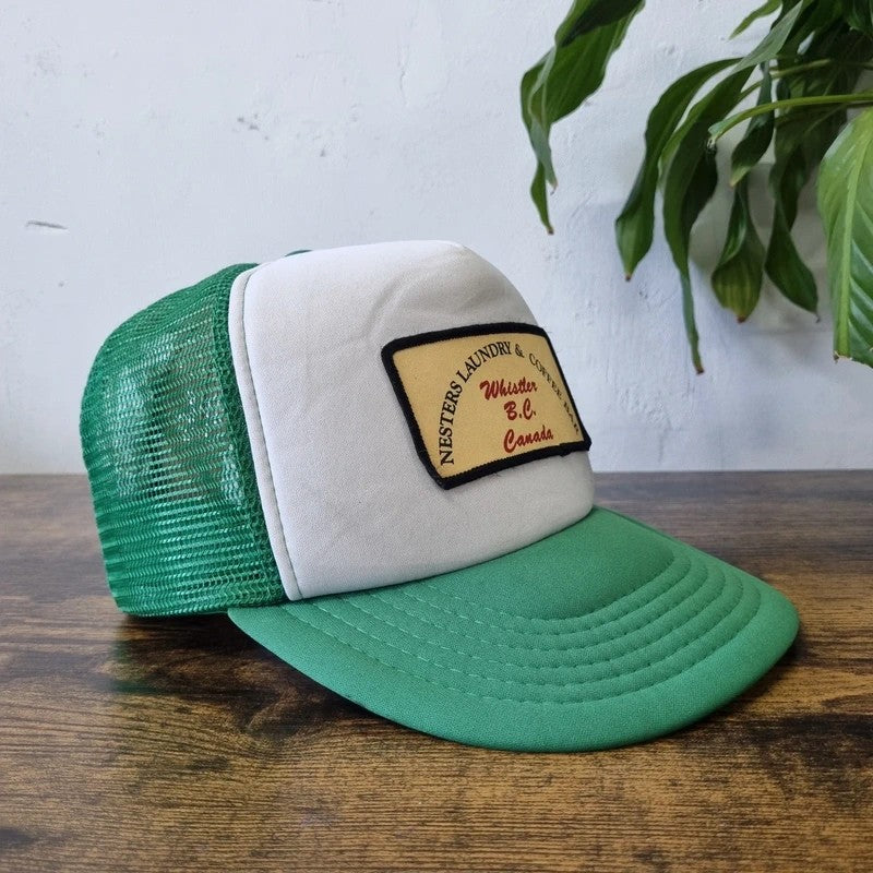 Vintage American Trucker Hat Snapback cap one size green white nesters laundry &coffee