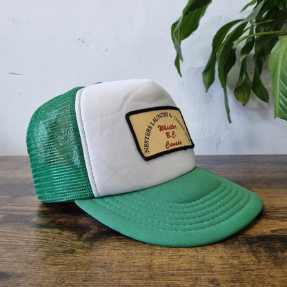 Vintage American Trucker Hat Snapback cap one size green white nesters laundry &coffee