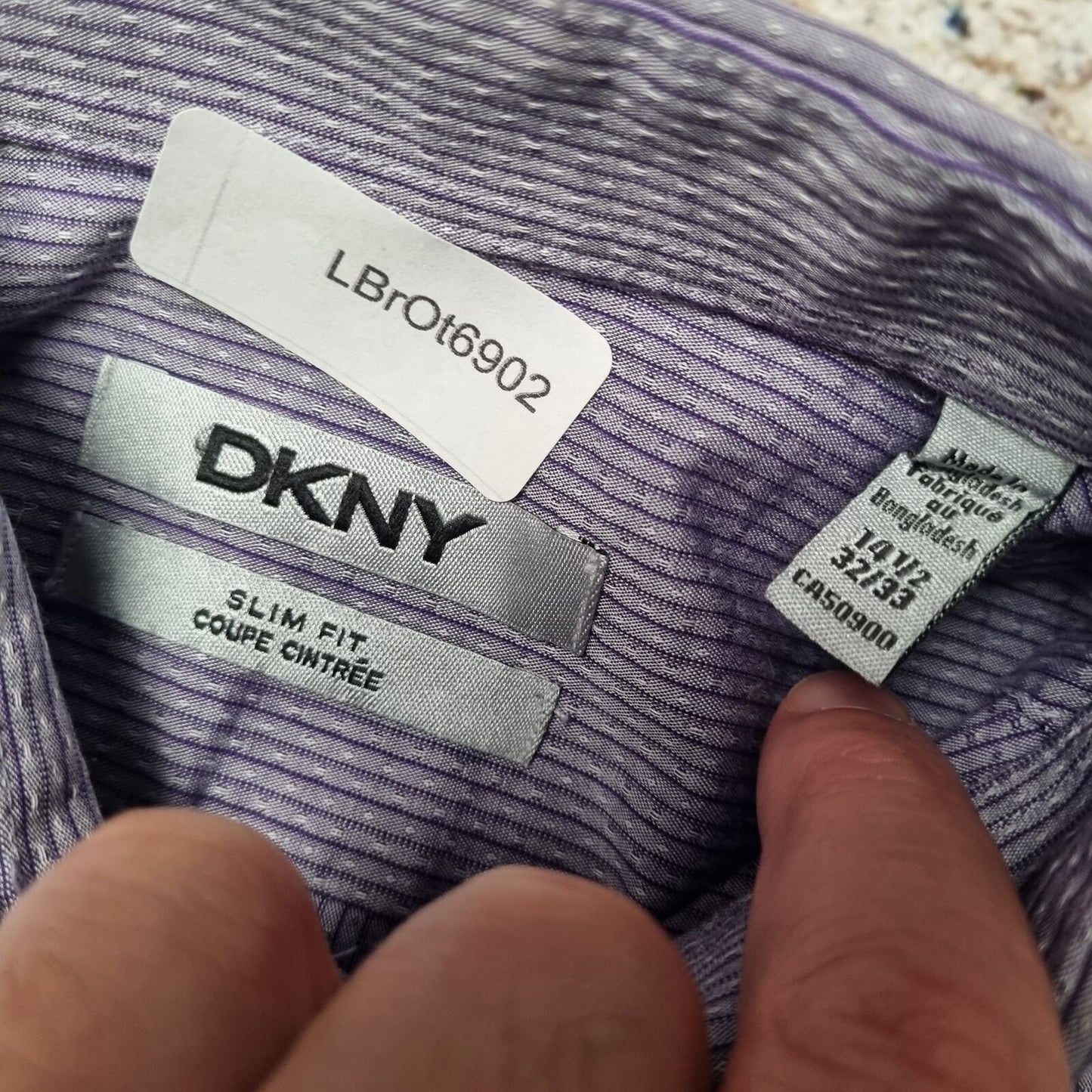 DKNY Shirt Slim Fit Mens 14.5 32/33 Striped - Purple - Size S