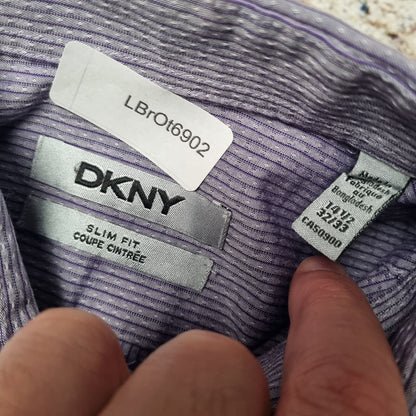 DKNY Shirt Slim Fit Mens 14.5 32/33 Striped - Purple - Size S