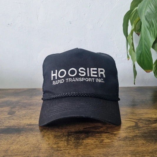 Vintage American Trucker Hat Snapback cap one size adjustable black hoosier transport