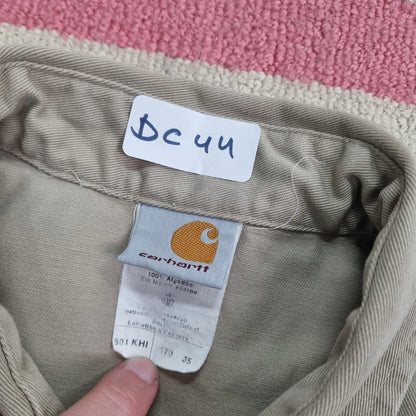 Vintage Carhartt Boxy Fit Cropped Over Shirt shacket Sleeve Medium plain Beige Button Up