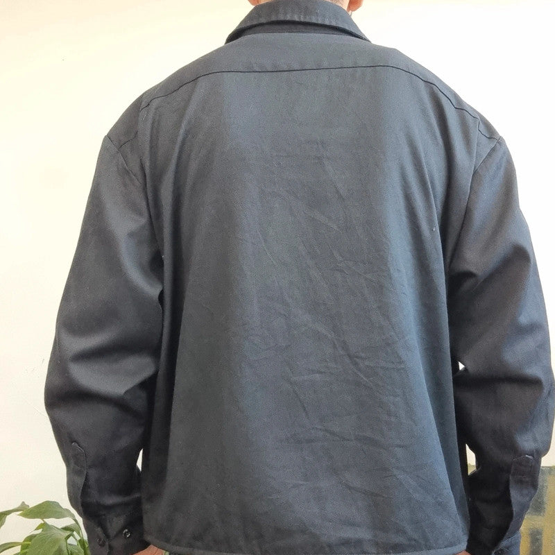 Vintage Dickies Boxy Fit Cropped Shirt Long Sleeve XL plain Blue Button Up Skater Y2K Surf