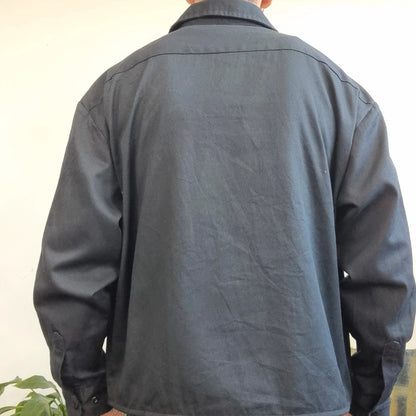 Vintage Dickies Boxy Fit Cropped Shirt Long Sleeve XL plain Blue Button Up Skater Y2K Surf