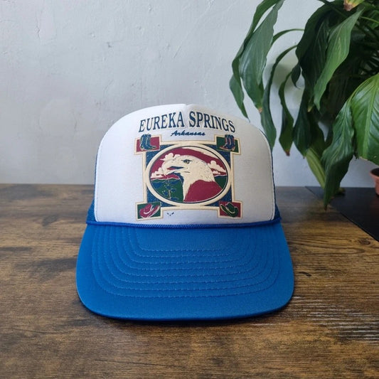 Vintage American Trucker Hat Snapback cap one size adjustable Eureka Spring Eagle blue white
