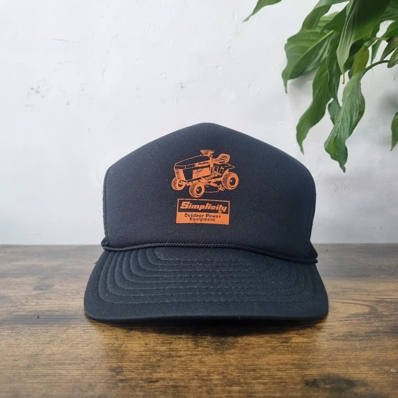 Vintage American Trucker Hat Snapback cap one size adjustable black lawnmower