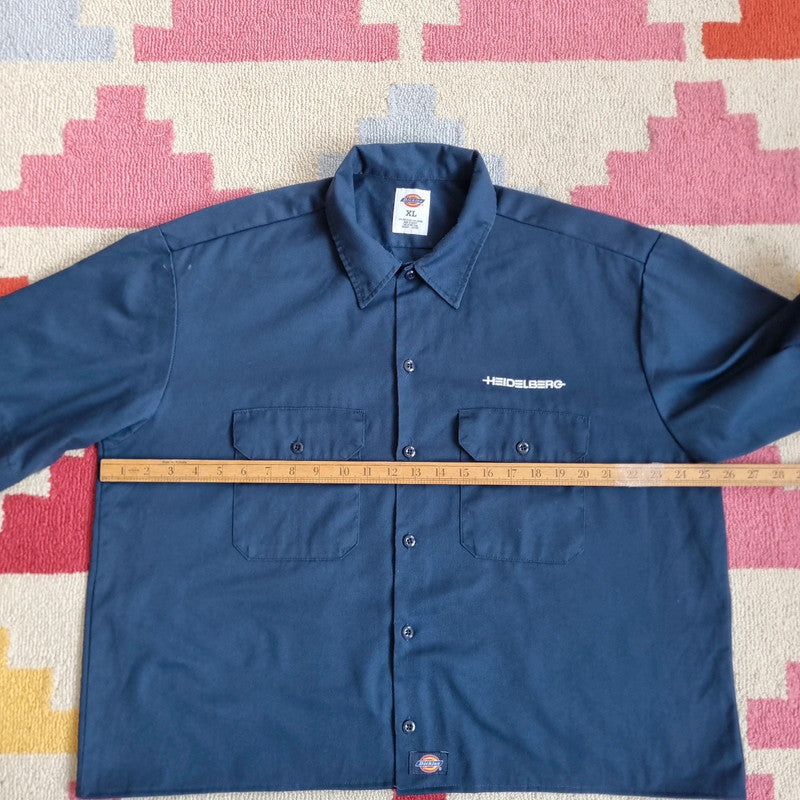 Vintage Dickies Boxy Fit Cropped Shirt Short Sleeve XL plain navy Button Up Skater Y2K Surf