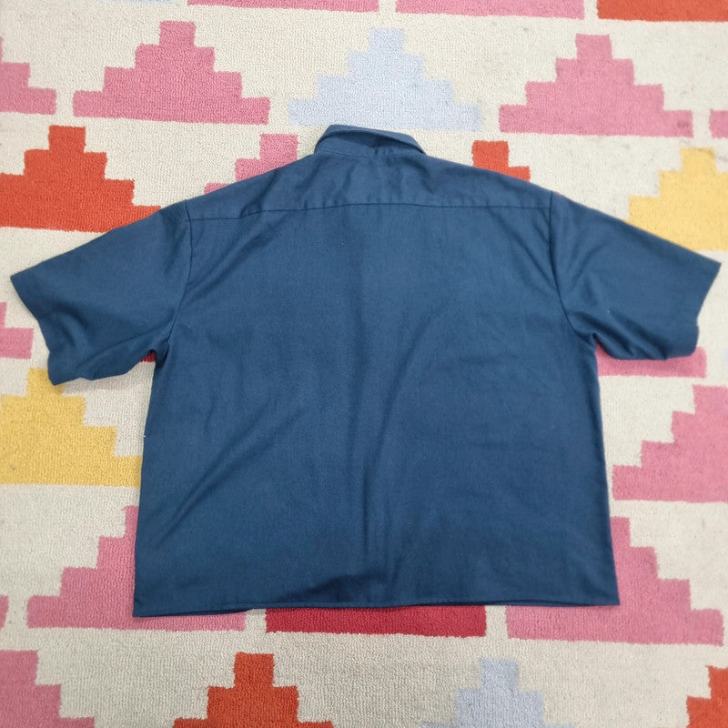 Vintage Dickies Boxy Fit Cropped Shirt Short Sleeve XL plain Navy Button Up Skater Y2K Surf