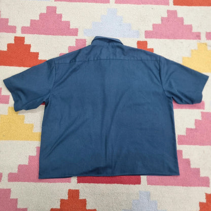 Vintage Dickies Boxy Fit Cropped Shirt Short Sleeve XL plain Navy Button Up Skater Y2K Surf