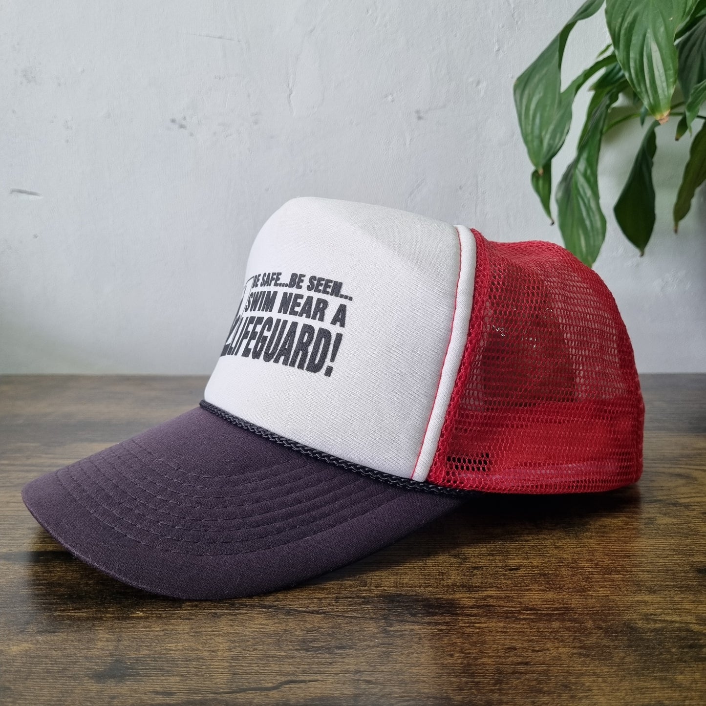 Vintage American Trucker Hat Snapback cap one size adjustable white red lifeguar