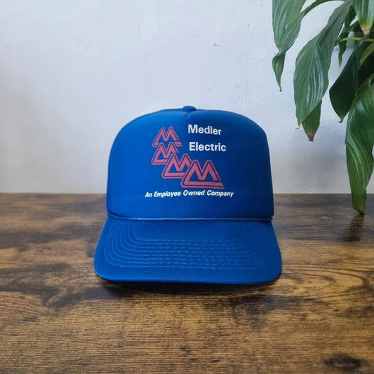 Vintage American Trucker Hat Snapback cap one size adjustable blue medley electric