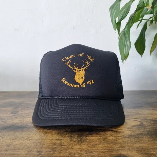 Vintage American Trucker Hat Snapback cap one size adjustable black class of 62 reunion