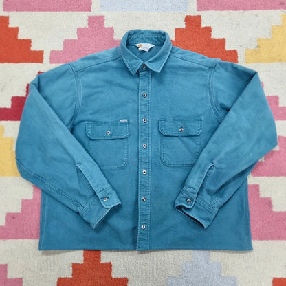 Vintage Carhartt Boxy Fit Cropped Shirt Heavyweight large long Sleeve large plain Green Button Up