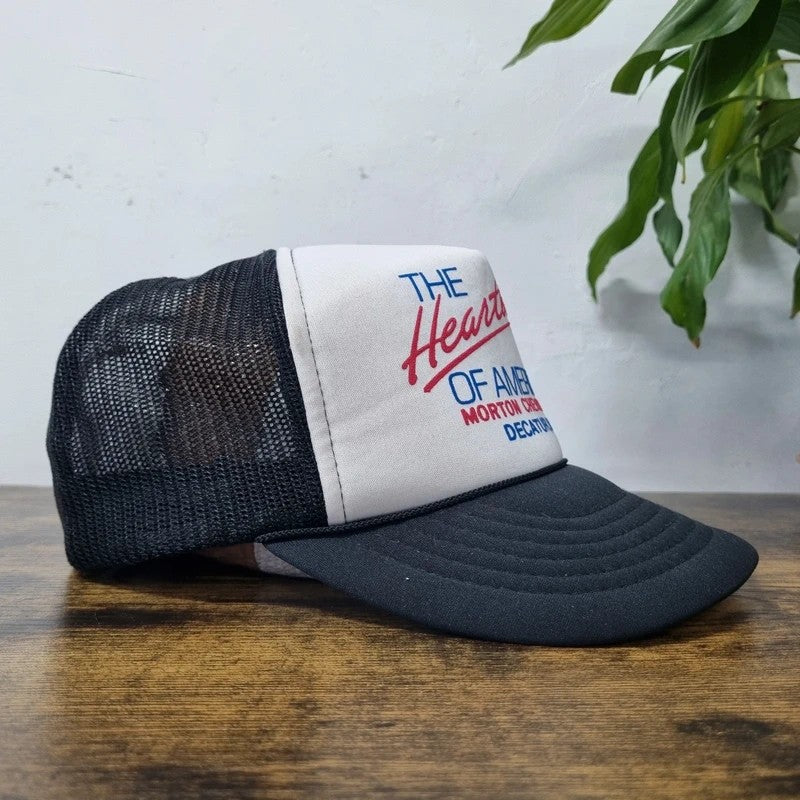 Vintage American Trucker Hat Snapback cap one size adjustable black white heartbeat Chevrolet