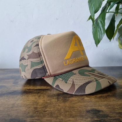 Vintage American Trucker Hat Snapback cap one size adjustable khaki brown camo ape Lagrance newman