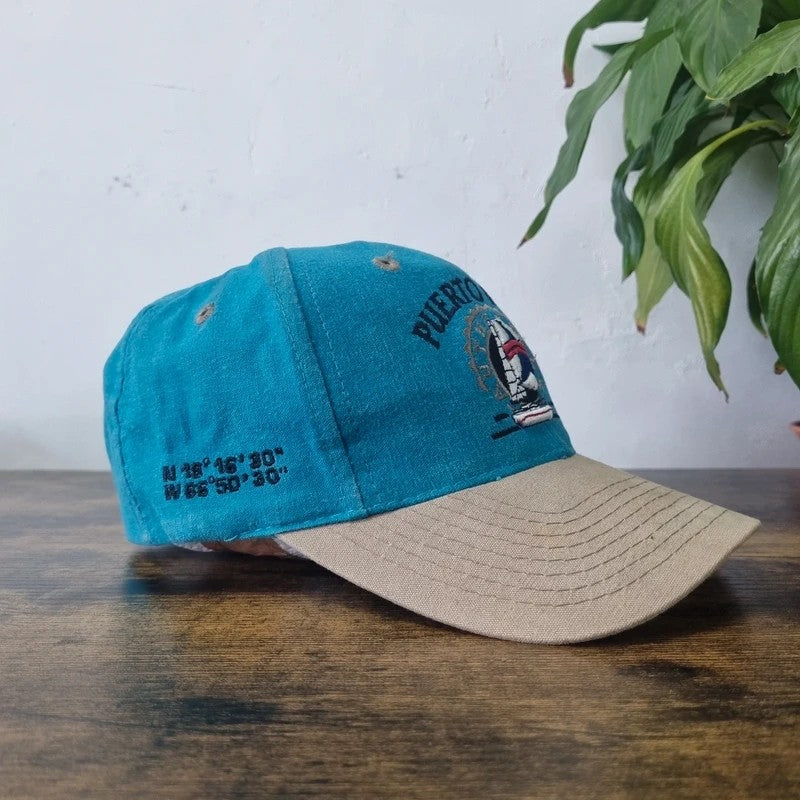 Vintage American Baseball Hat Snapback cap one size adjustable green beige puerto rico