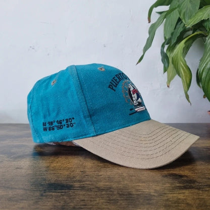 Vintage American Baseball Hat Snapback cap one size adjustable green beige puerto rico