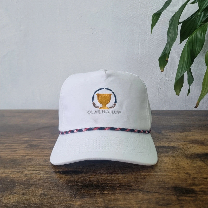 Vintage American rope Trucker Hat snapback cap white President Cup Quail Hollow golf one size white