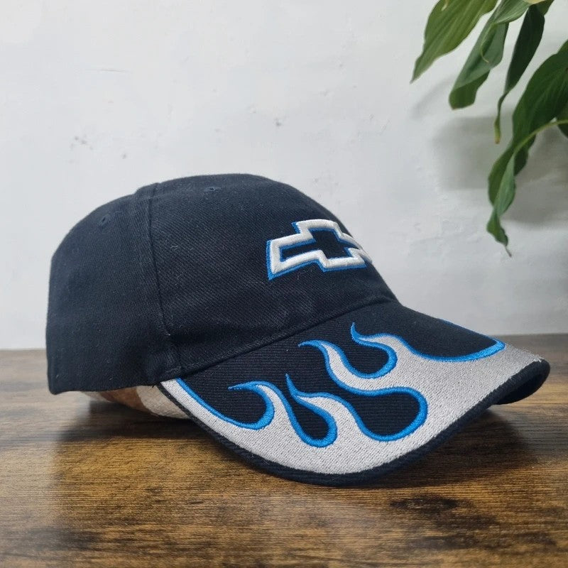 Vintage American Baseball Hat Snapback cap one size adjustable navy Chevrolet flame