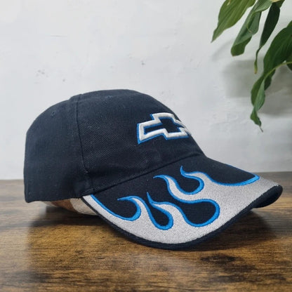 Vintage American Baseball Hat Snapback cap one size adjustable navy Chevrolet flame