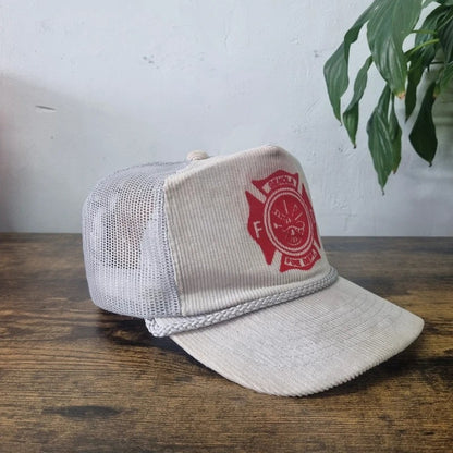 Vintage American Trucker Hat Snapback cap one size grey red genola fire dept.