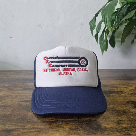 Vintage American Trucker Hat Snapback cap one size adjustable navy white Coastal