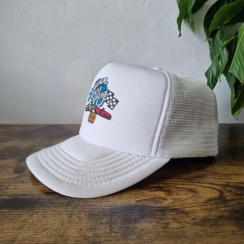 Vintage American Trucker Hat Snapback cap one size adjustable white super Chevy sunday cars