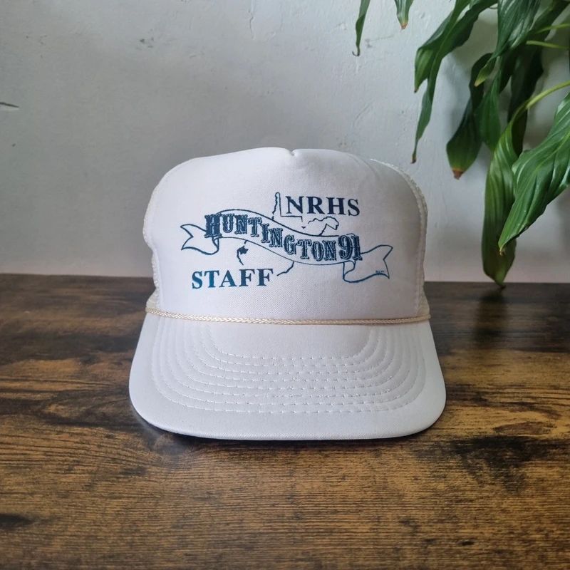 Vintage American Trucker Hat Snapback cap one size adjustable white Nrhs Hunting 91