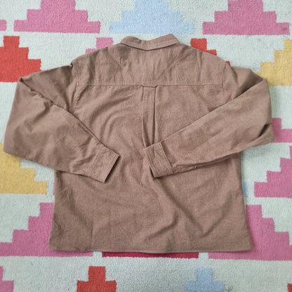 Woolrich Boxy Fit Cropped flannel Shirt long Sleeve large plain brown Button Up Skater Y2K Surf