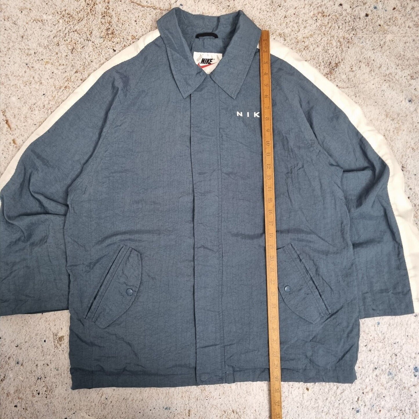 Vintage 90s Nike Windbreaker Coach Jacket Spell Out Big Swoosh Size M Blue Whit