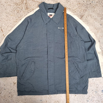Vintage 90s Nike Windbreaker Coach Jacket Spell Out Big Swoosh Size M Blue Whit