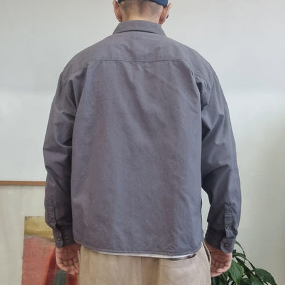 Vintage Carhartt FR Boxy Fit Cropped Shirt Long Sleeve large plain Grey Button Up Skater Y2K