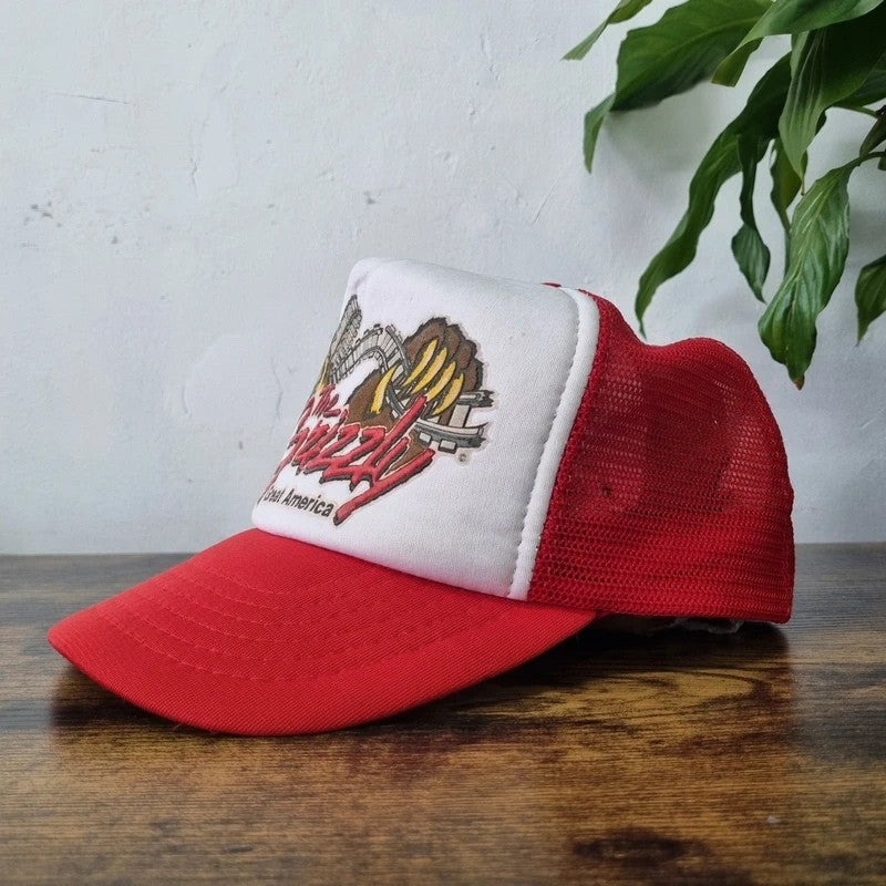 Vintage American Trucker Hat Snapback cap one size adjustable red white the grizzly ride