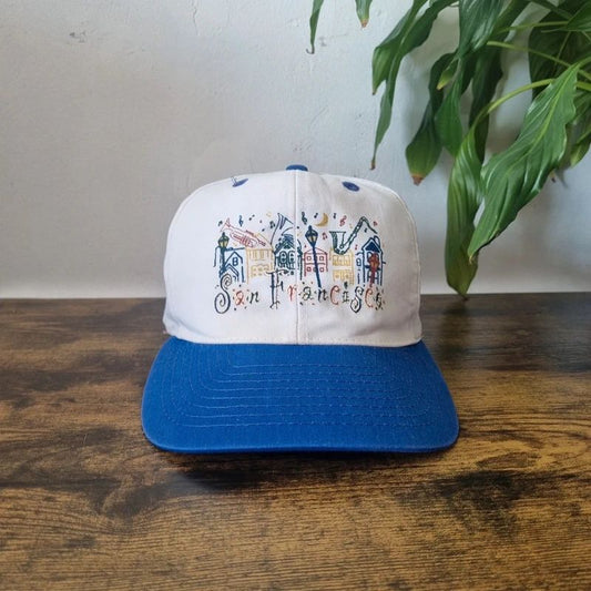 Vintage American Baseball Hat Snapback cap one size adjustable white blue san Francisco