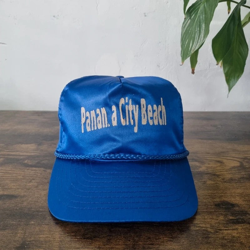 Vintage American Trucker Hat Snapback cap one size adjustable blue Panama city beach