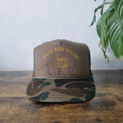 Vintage American Trucker Hat Snapback cap one size adjustable khaki camo buck busters deer