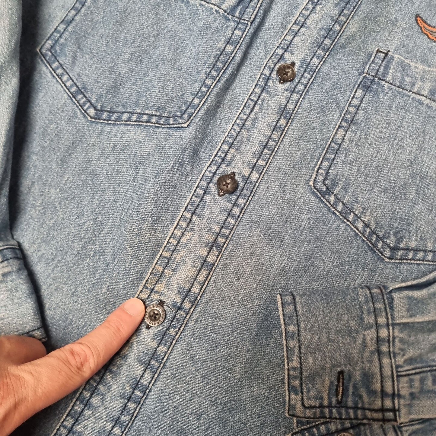 Harley Davidson Shirt Mens Denim Style Long Sleeve Overshirt - Blue - Size S